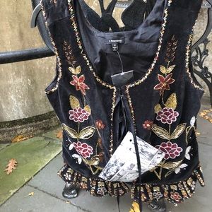 J. Peterman Black velvet beaded corset vest s/12